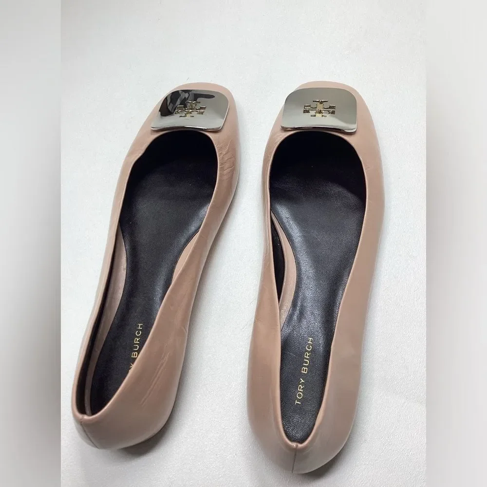 Tory Burch Georgia Leather Ballerina Pink Shoes Size 10.5